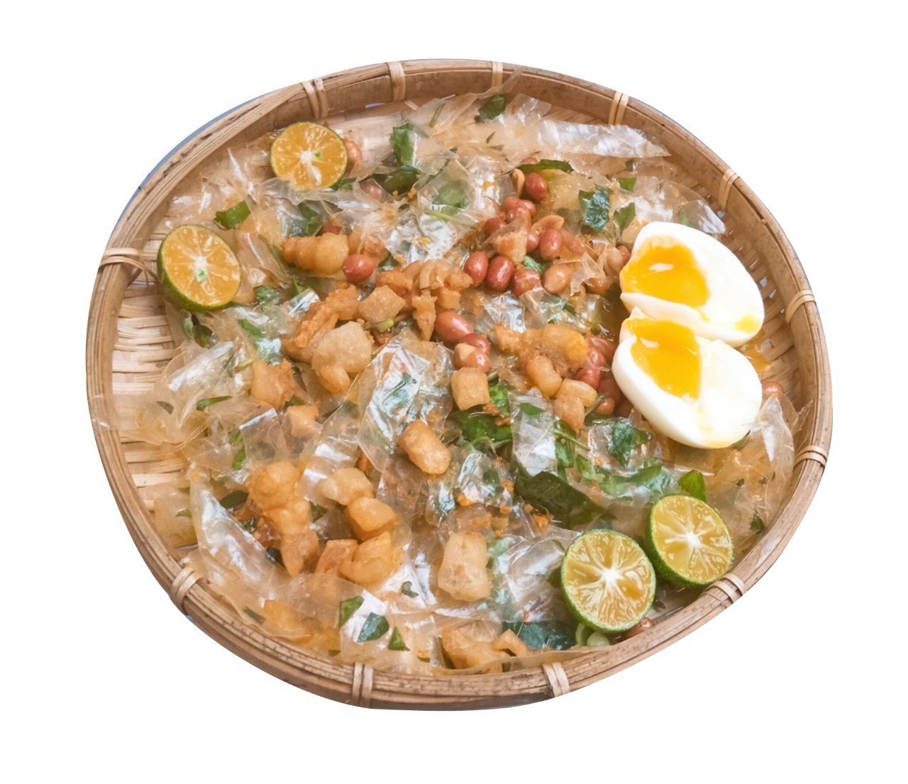 Bánh tráng trộn tóp mỡ trứng gà lòng đào